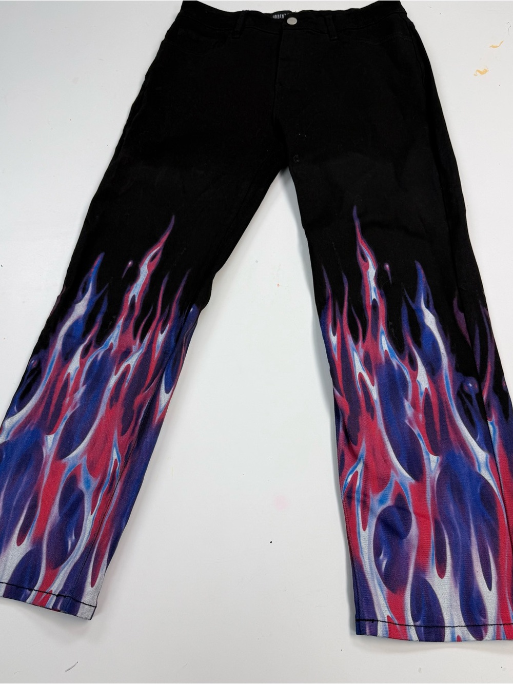 Kids Black Jeans with Pink & Purple Flame Print